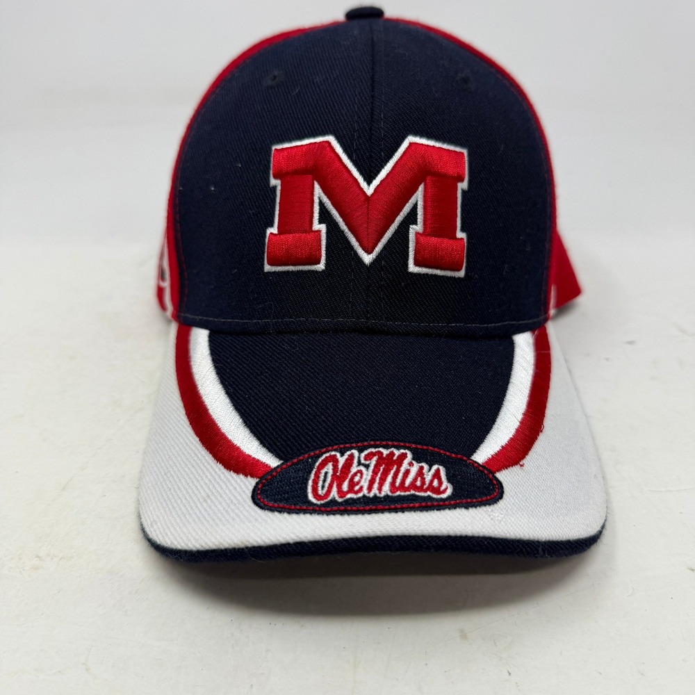 Ole Miss Hat Mens OSFA Navy Red NCAA Football Baseball T.E.I. EUC